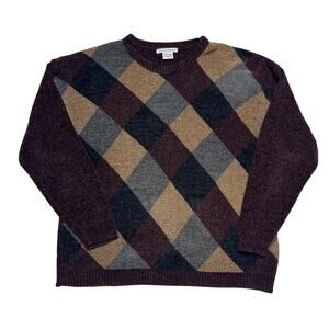 Knightsbridge Vintage Chenille Knit Sweater Argyle Diamond Multicolor Men's XL